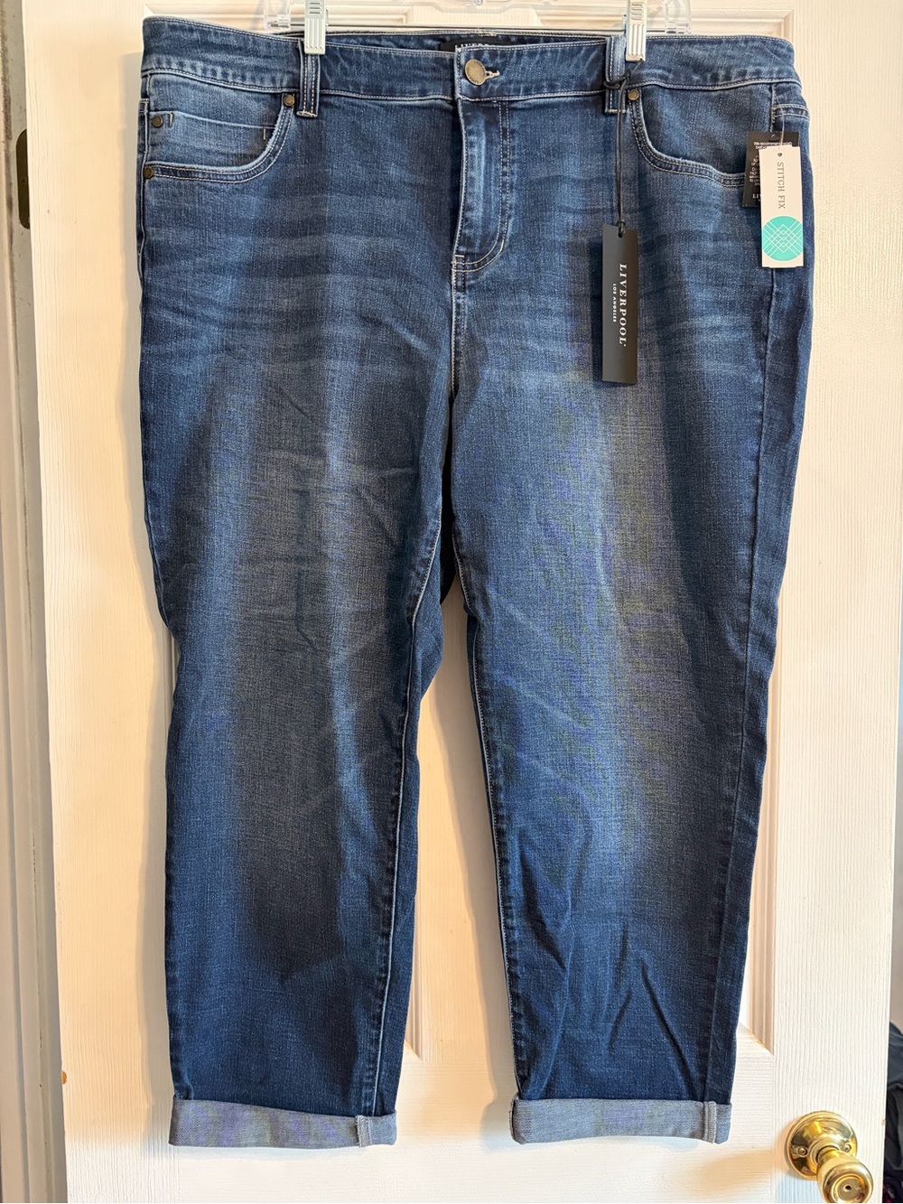 Liverpool Los Angeles Slim Boyfriend Jeans 20W Plus Cuffed Medium Wash Blue